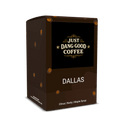 Dallas Medium Roast coffee pod packaging on a dark brown box.