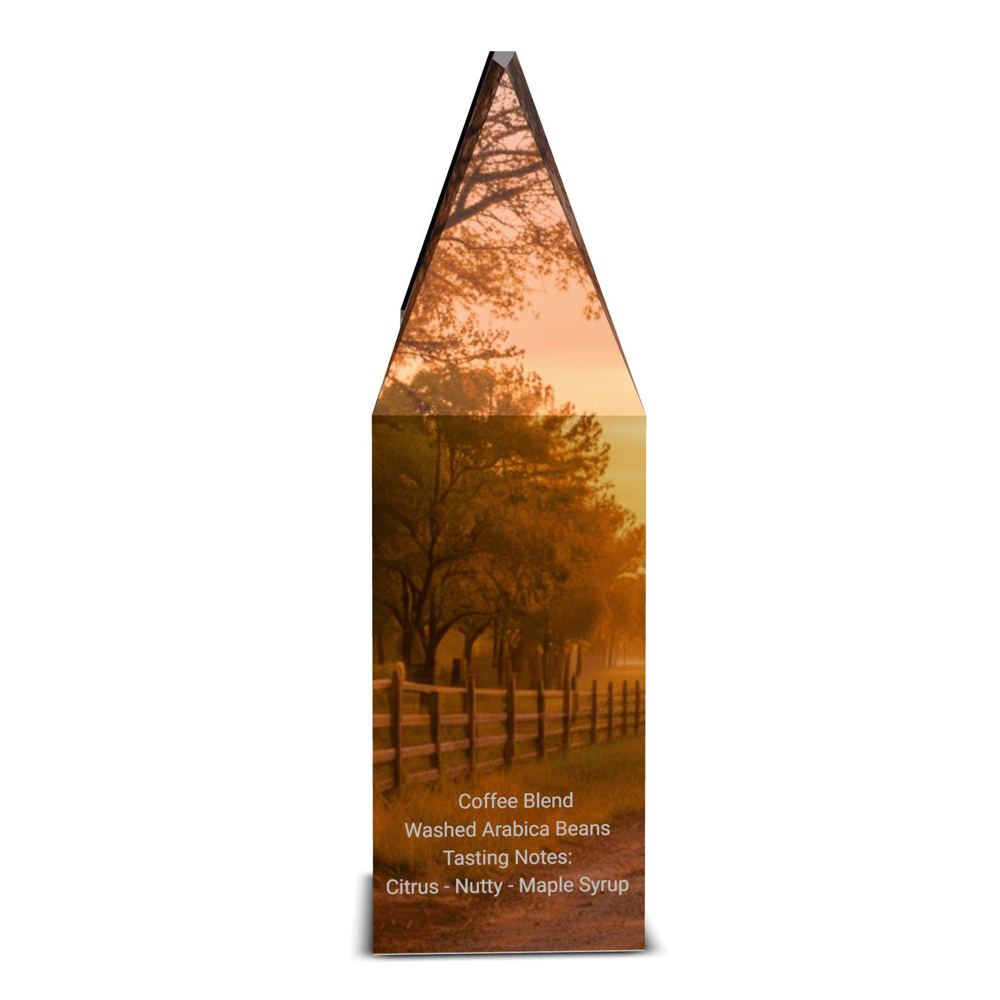 Dallas Medium Roast Coffee package with a scenic ranch design featuring 'Just Dang Good Coffee' and Rocking S Ranch branding.