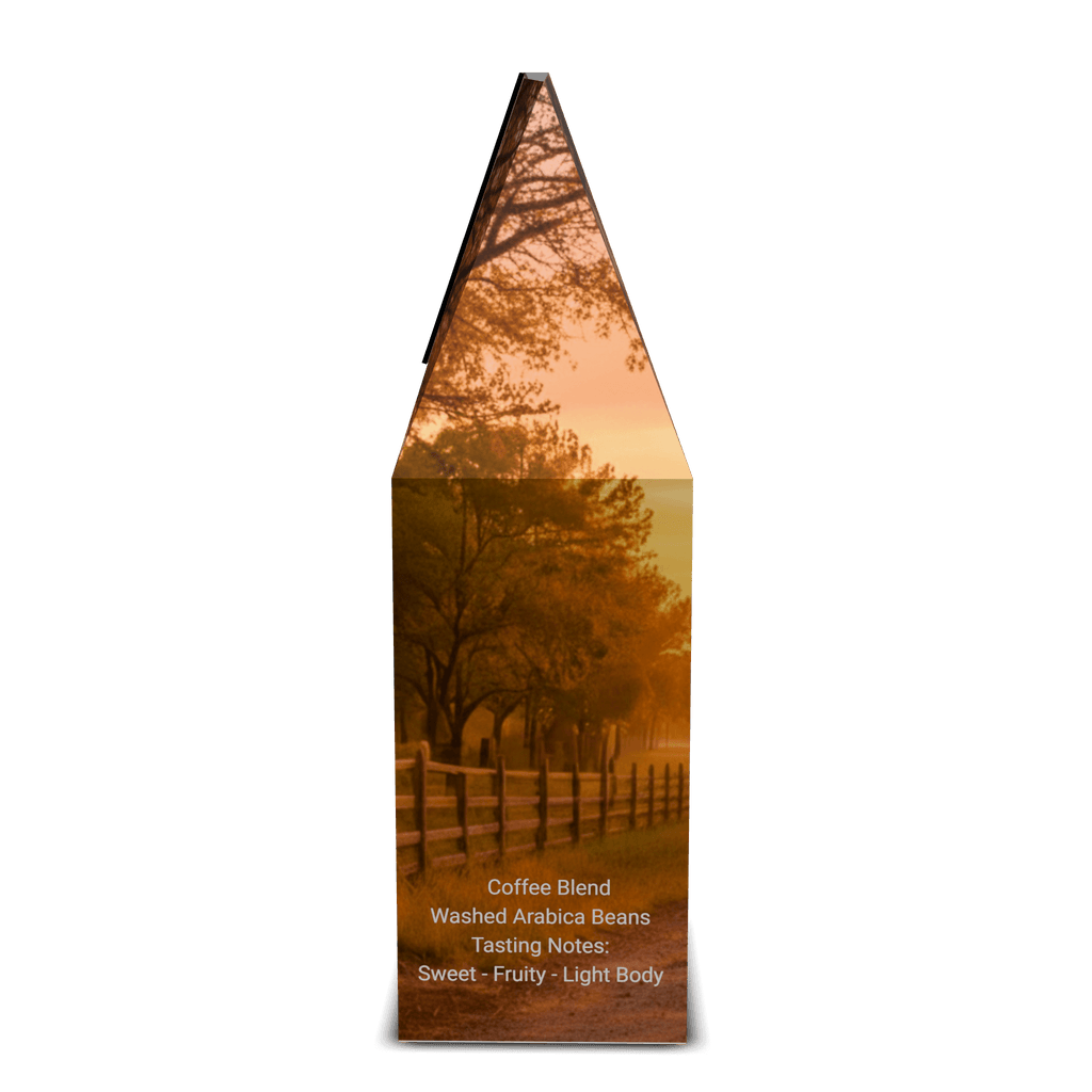 Mission Light Roast Coffee package with a scenic design of a road and trees, featuring 'Just Dang Good Coffee' and Rocking S Ranch branding.