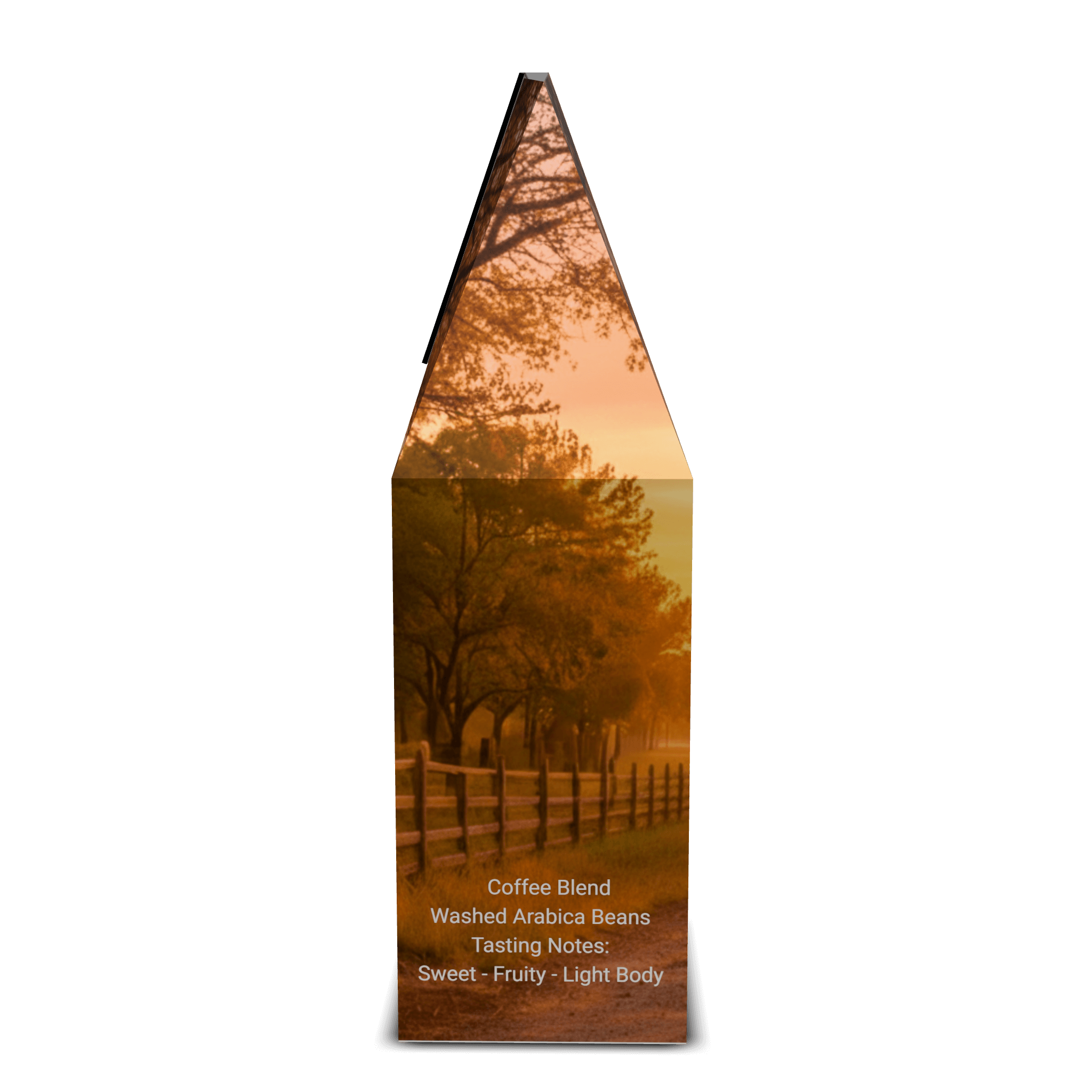 Mission Light Roast Coffee package with a scenic design of a road and trees, featuring 'Just Dang Good Coffee' and Rocking S Ranch branding.