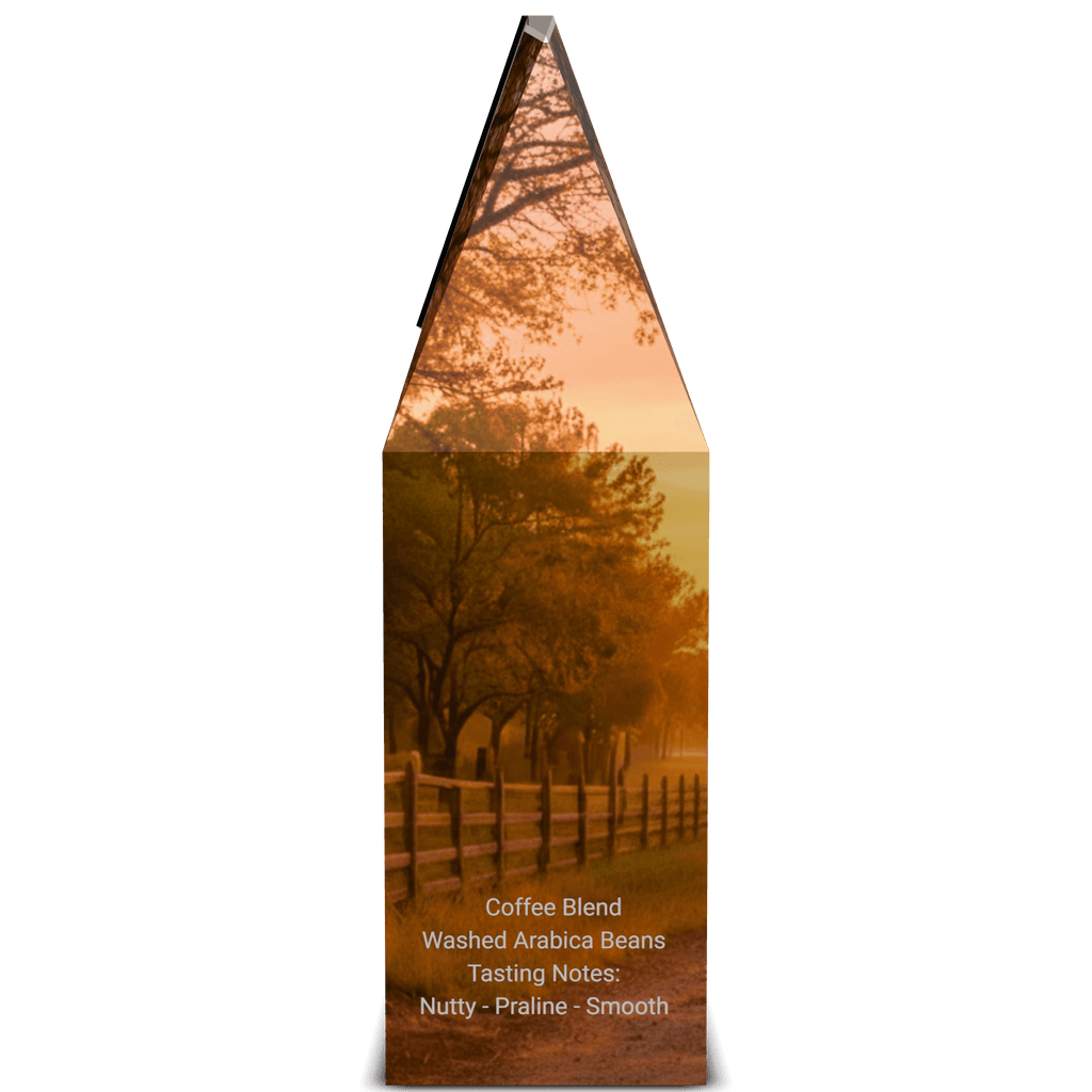 San Antonio Medium Roast product packaging with a scenic Ranch image of trees and a fence at sunset.